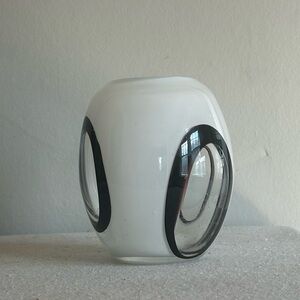 MCM White and Black Glass Vase